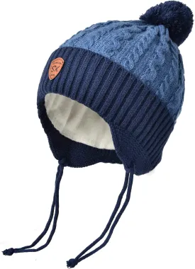 SOMALER Toddler Baby Boy Winter Beanie Hat Infant Kids Warm Fleece Lined Earflap Knit Fur Pom Pom Hat Snow Cap