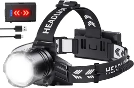 Super Bright Headlamp Rechargeable 2980 Lumens, 7 Modes Head Lamp, Zoomable Head Light for Forhead, 90 Adjustable Headlamps for Adults,9000mAh Long Battery Life & Waterproof Fishing, Camping