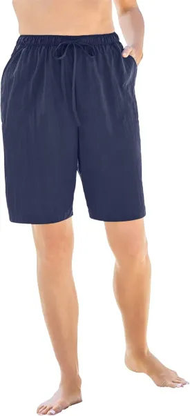 Swim 365 Women's Plus Size Taslon Cover Up Board Shorts with Built-in Brief