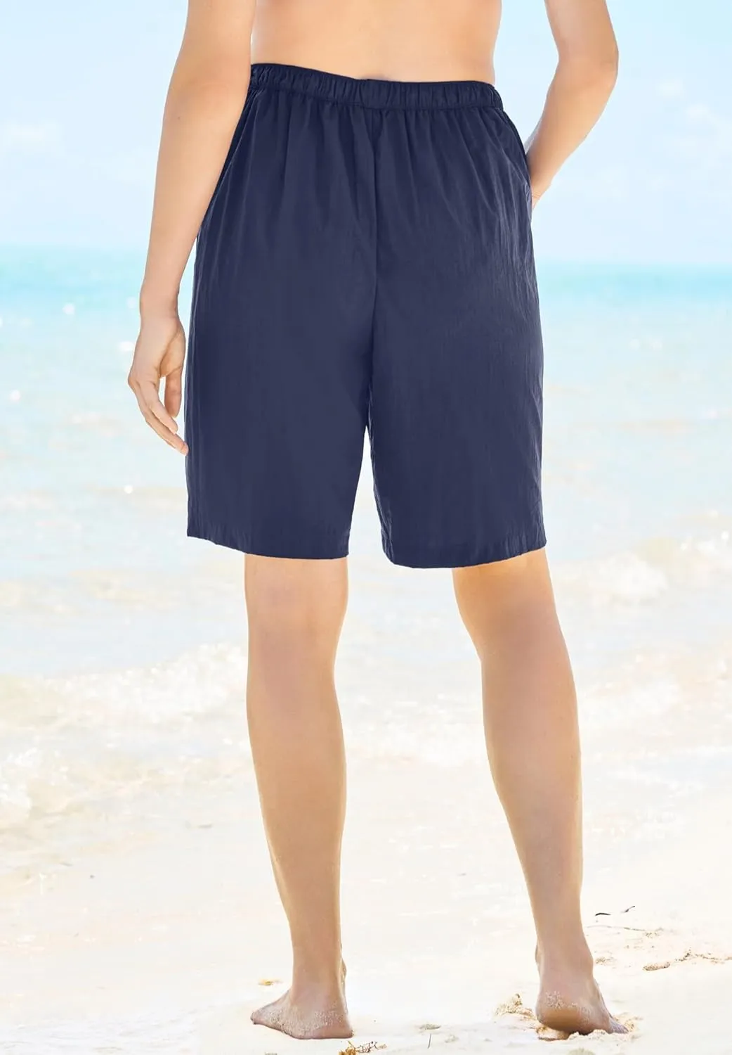 Swim 365 Women's Plus Size Taslon Cover Up Board Shorts with Built-in Brief