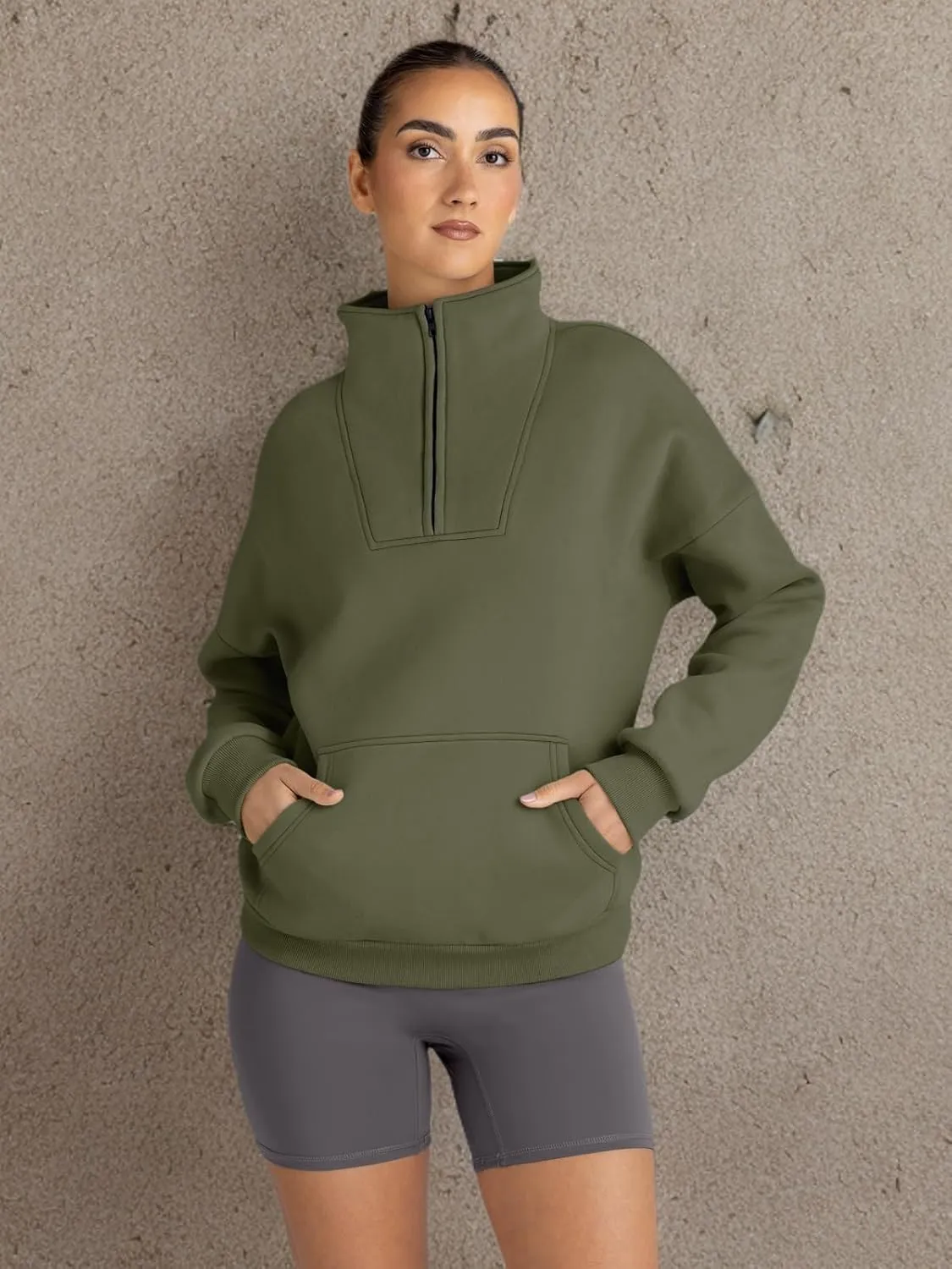 Trendy Queen Sweatshirts Quarter Half Zip Pullover Oversized Hoodies Sweaters Comfy Fall Outfits 2025 Y2K Winter Clothes