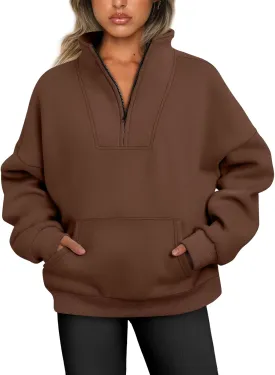 Trendy Queen Sweatshirts Quarter Half Zip Pullover Oversized Hoodies Sweaters Comfy Fall Outfits 2025 Y2K Winter Clothes