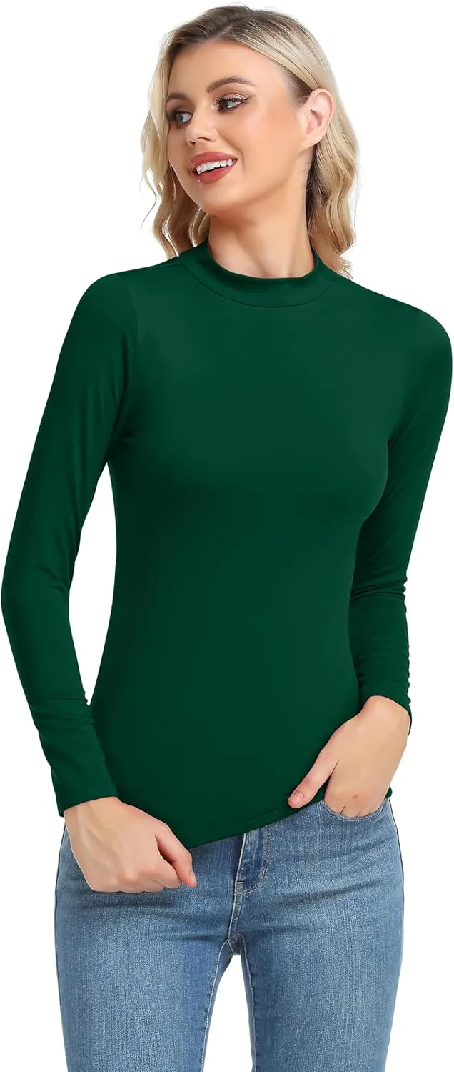 Women's Basic Long Sleeve Thermal Top Lightweight Mock Neck Shirts Slim Fit Layer Soft Top