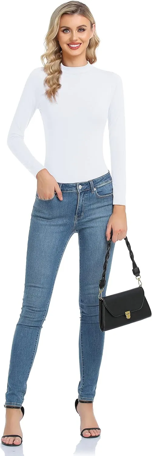 Women's Basic Long Sleeve Thermal Top Lightweight Mock Neck Shirts Slim Fit Layer Soft Top