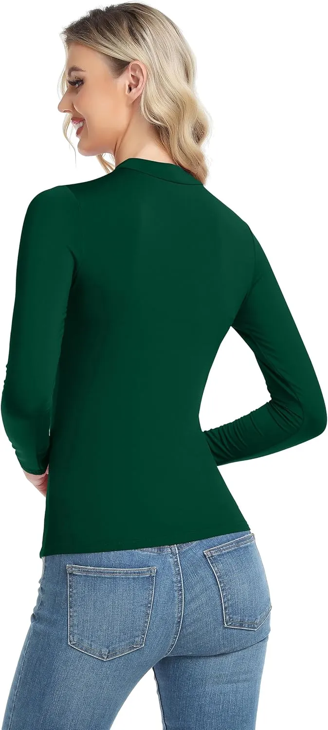 Women's Basic Long Sleeve Thermal Top Lightweight Mock Neck Shirts Slim Fit Layer Soft Top