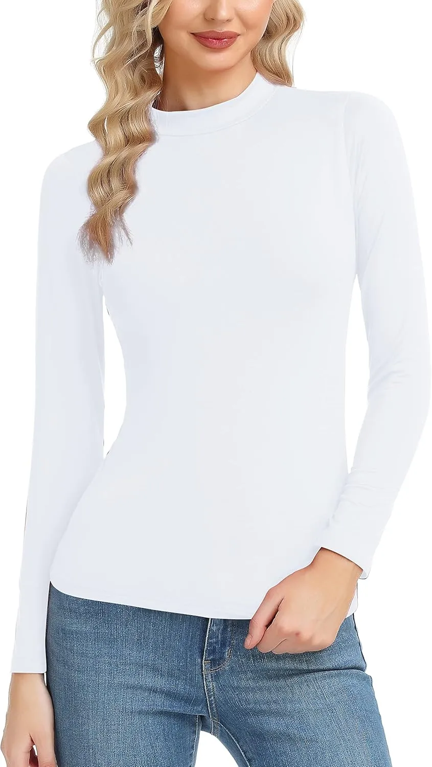 Women's Basic Long Sleeve Thermal Top Lightweight Mock Neck Shirts Slim Fit Layer Soft Top