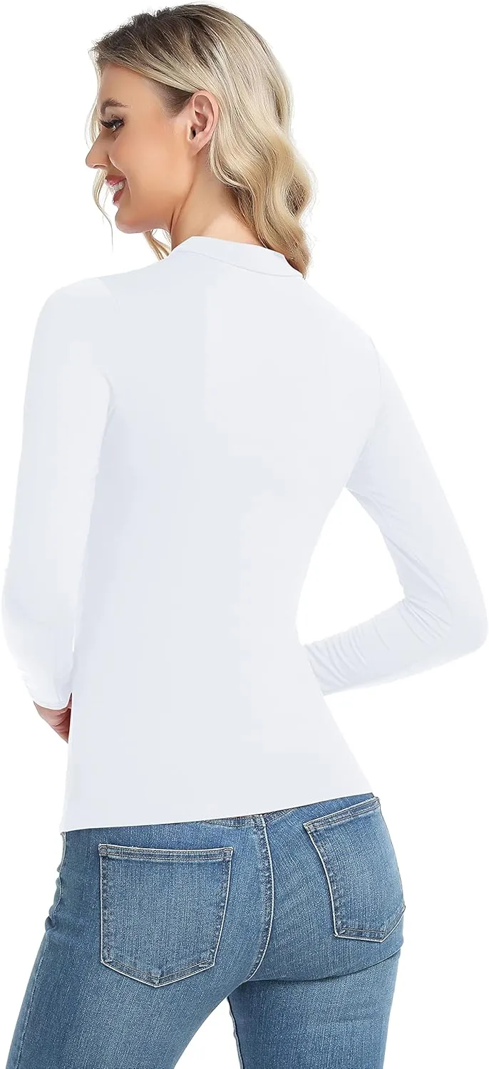Women's Basic Long Sleeve Thermal Top Lightweight Mock Neck Shirts Slim Fit Layer Soft Top