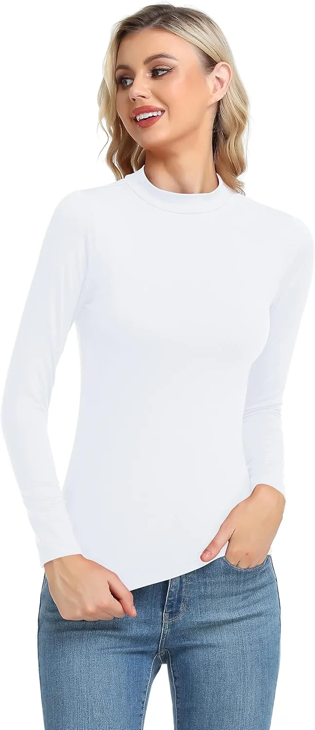 Women's Basic Long Sleeve Thermal Top Lightweight Mock Neck Shirts Slim Fit Layer Soft Top