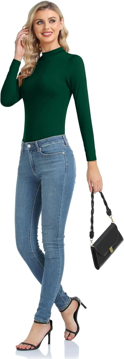 Women's Basic Long Sleeve Thermal Top Lightweight Mock Neck Shirts Slim Fit Layer Soft Top