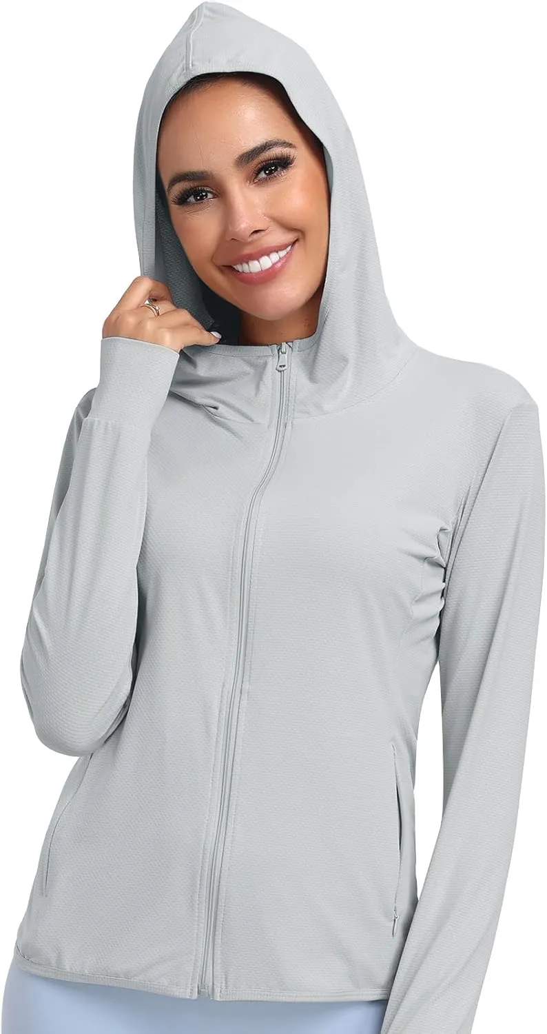 Women's UPF 50  Sun Protection Hoodie Lightweight Athletic Jacket Full Zip Long Sleeve with Pockets Hiking Outdoor