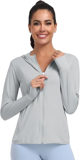 Women's UPF 50  Sun Protection Hoodie Lightweight Athletic Jacket Full Zip Long Sleeve with Pockets Hiking Outdoor