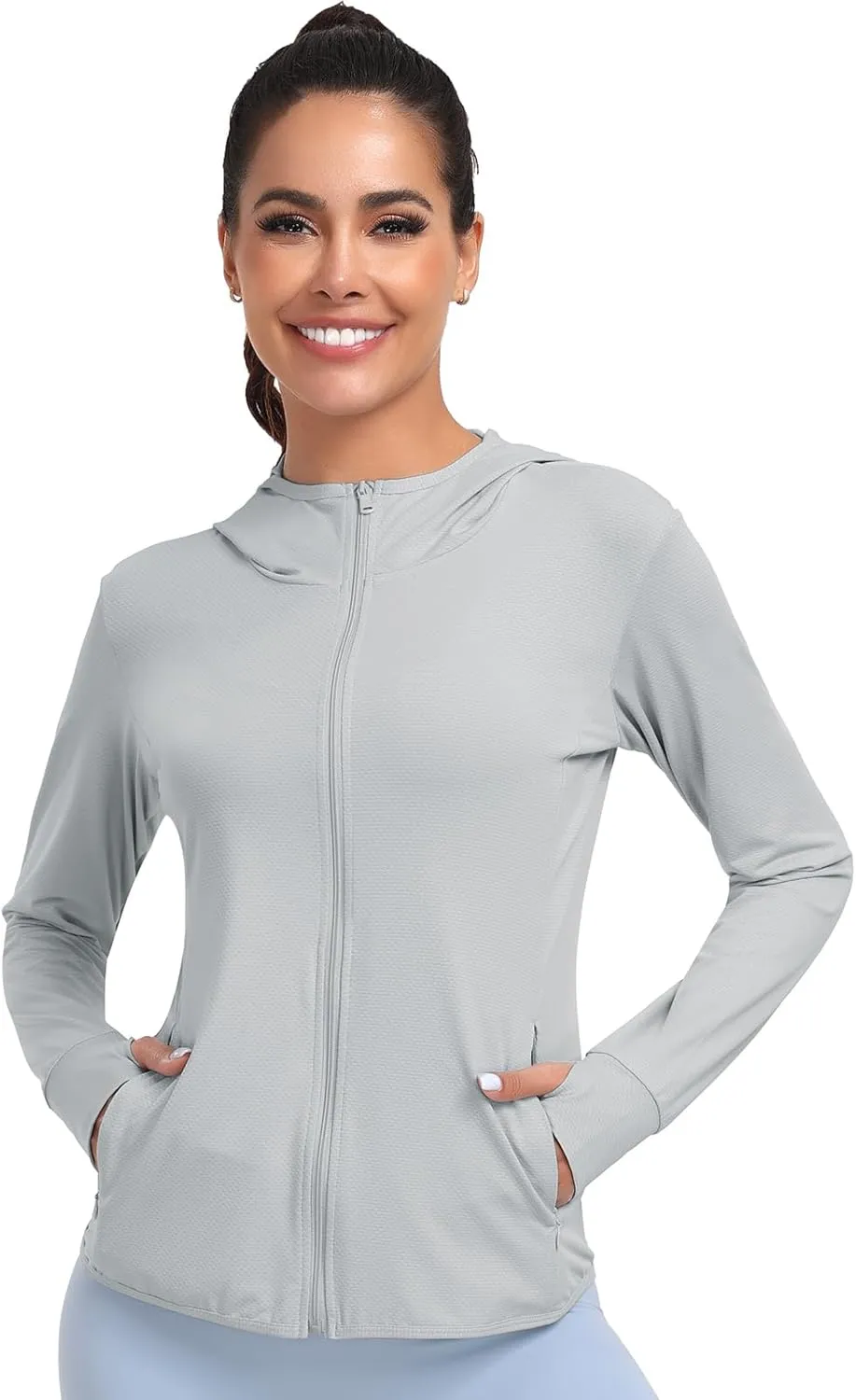 Women's UPF 50  Sun Protection Hoodie Lightweight Athletic Jacket Full Zip Long Sleeve with Pockets Hiking Outdoor