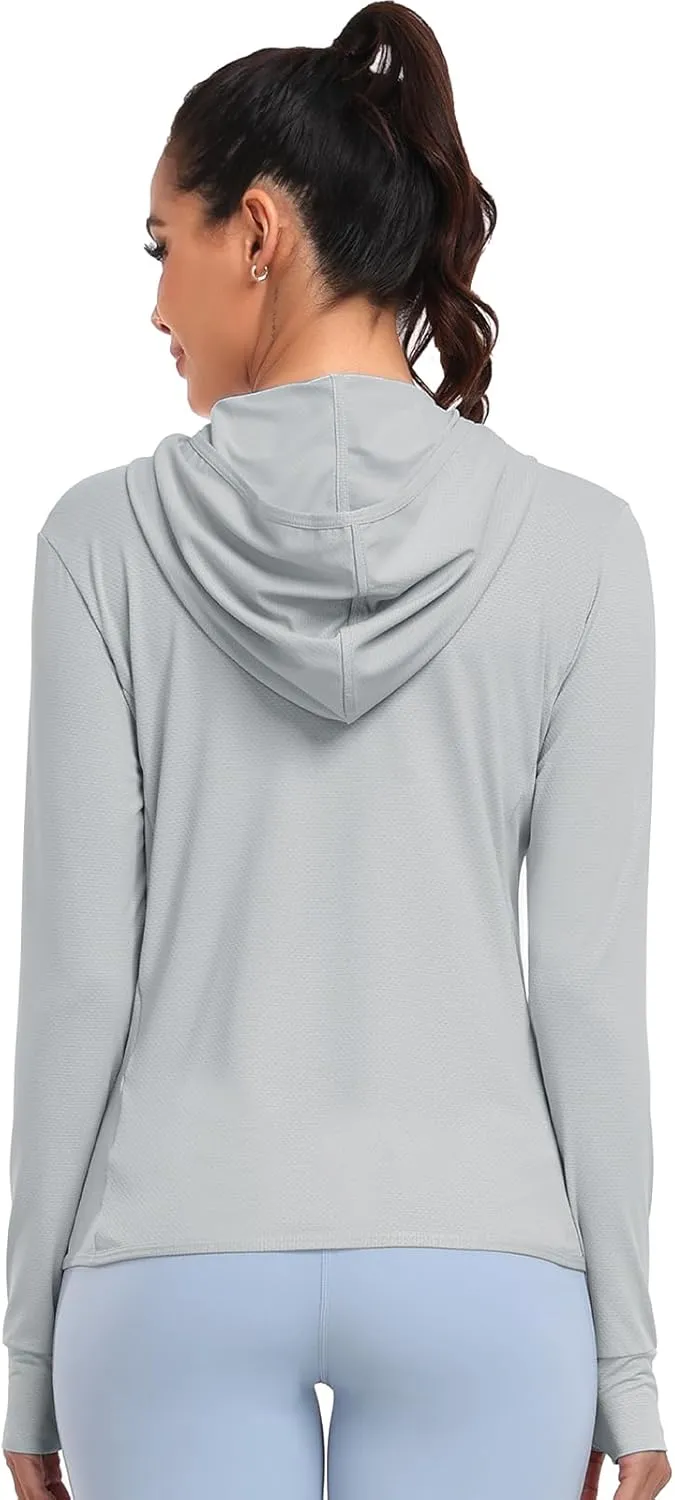 Women's UPF 50  Sun Protection Hoodie Lightweight Athletic Jacket Full Zip Long Sleeve with Pockets Hiking Outdoor