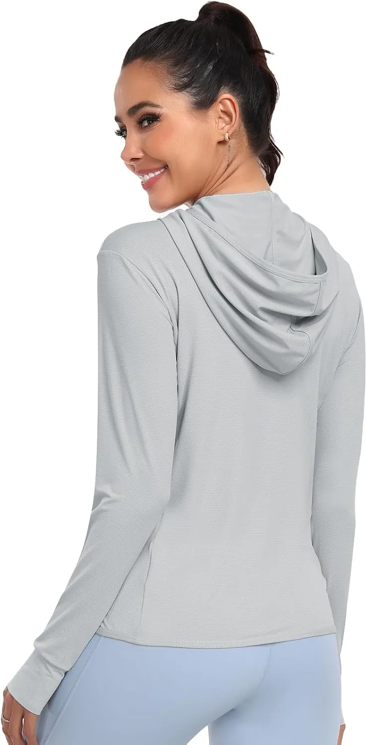 Women's UPF 50  Sun Protection Hoodie Lightweight Athletic Jacket Full Zip Long Sleeve with Pockets Hiking Outdoor