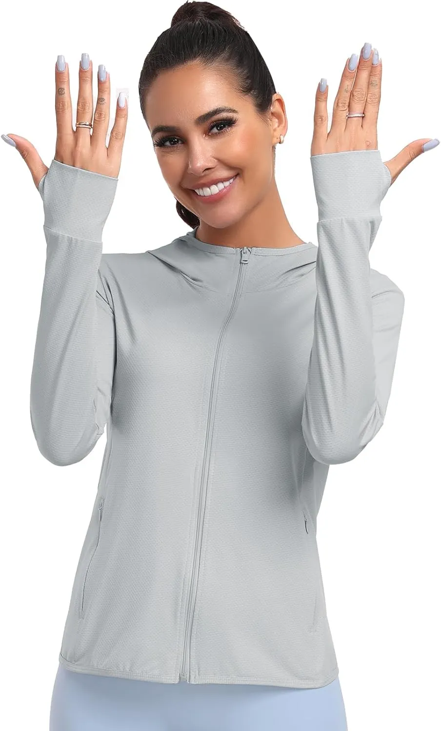 Women's UPF 50  Sun Protection Hoodie Lightweight Athletic Jacket Full Zip Long Sleeve with Pockets Hiking Outdoor