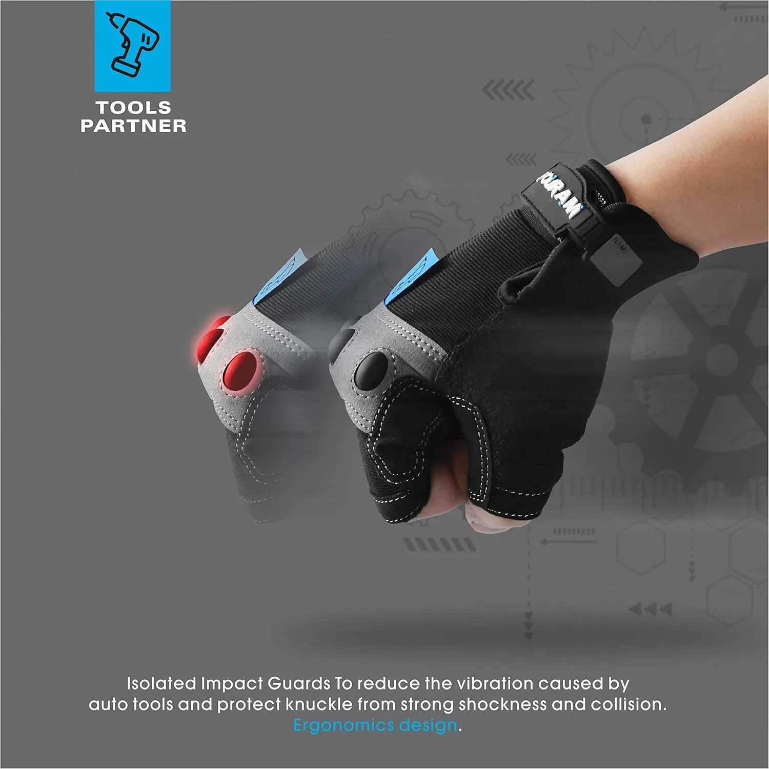 Work gloves Men Fingerless Mechanic Gloves Shock-Grip, Anti-Collision For Men Women