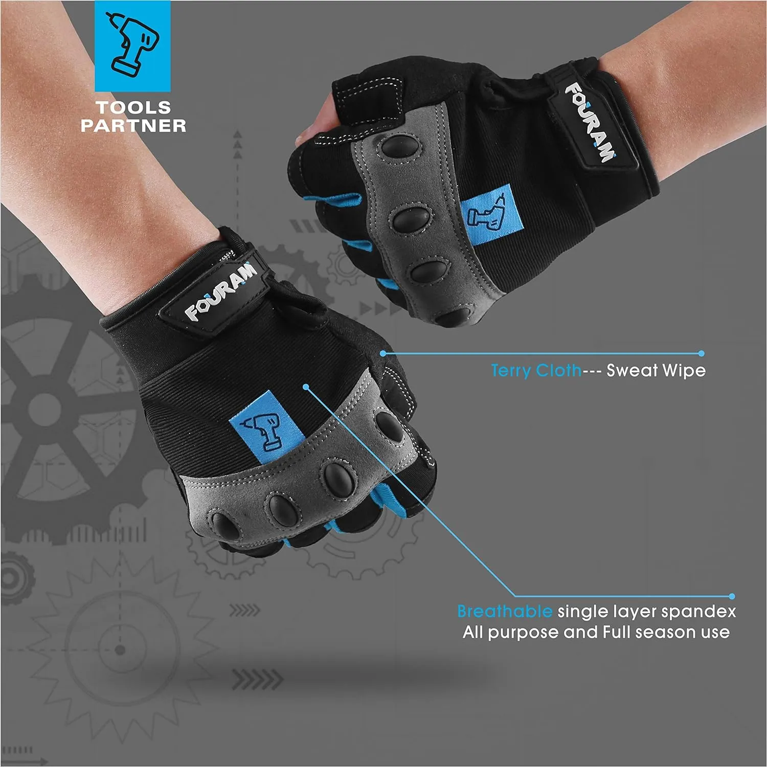 Work gloves Men Fingerless Mechanic Gloves Shock-Grip, Anti-Collision For Men Women