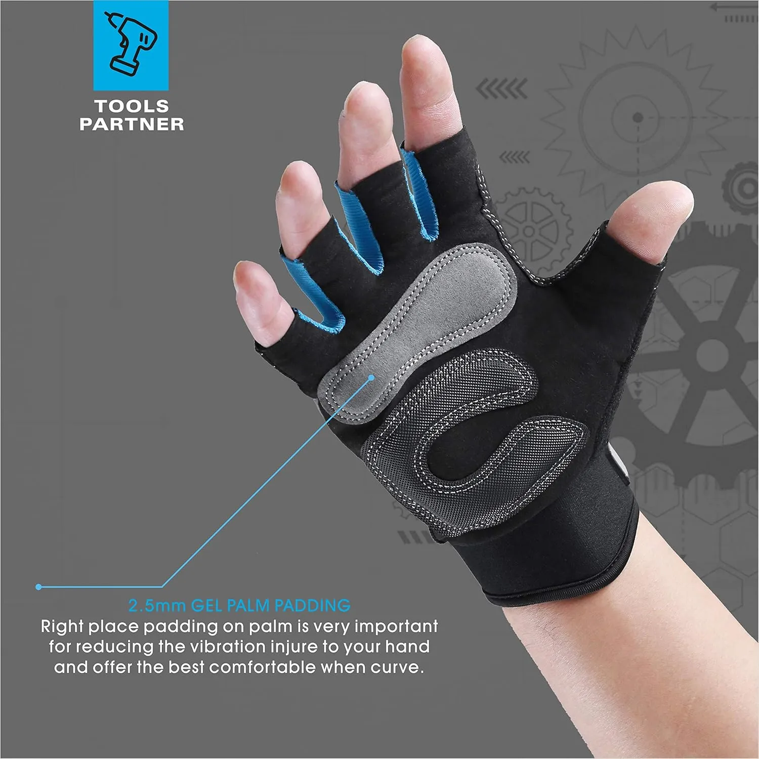 Work gloves Men Fingerless Mechanic Gloves Shock-Grip, Anti-Collision For Men Women